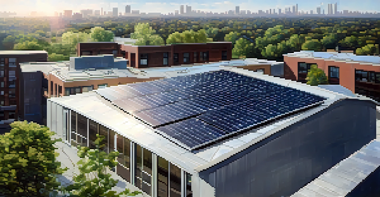 Close-up of solar panels on a building roof in Newark, highlighting sustainability and eco-friendly practices.