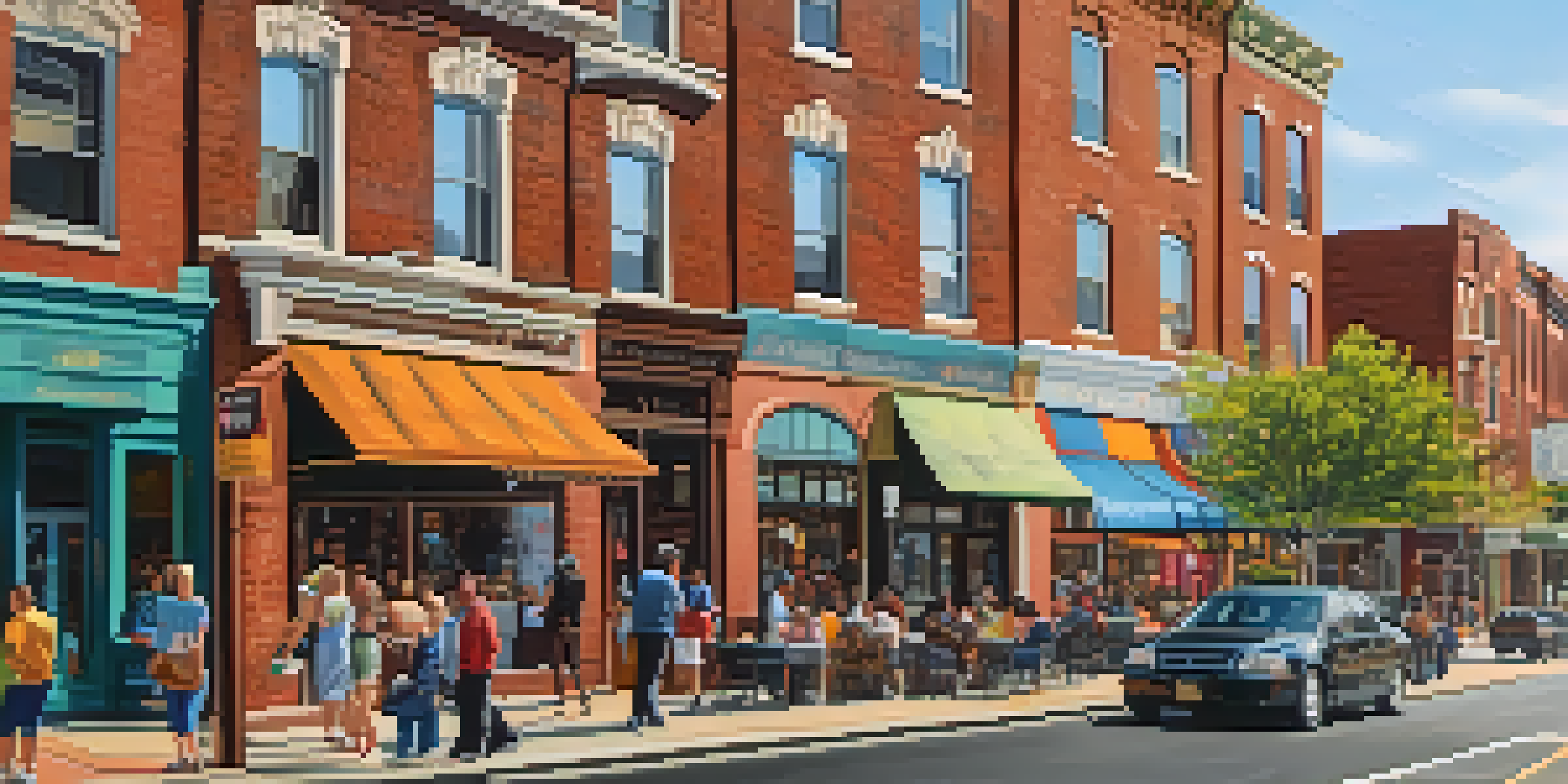 A lively street in Newark with diverse people, old brick buildings, and modern developments under warm afternoon sunlight.