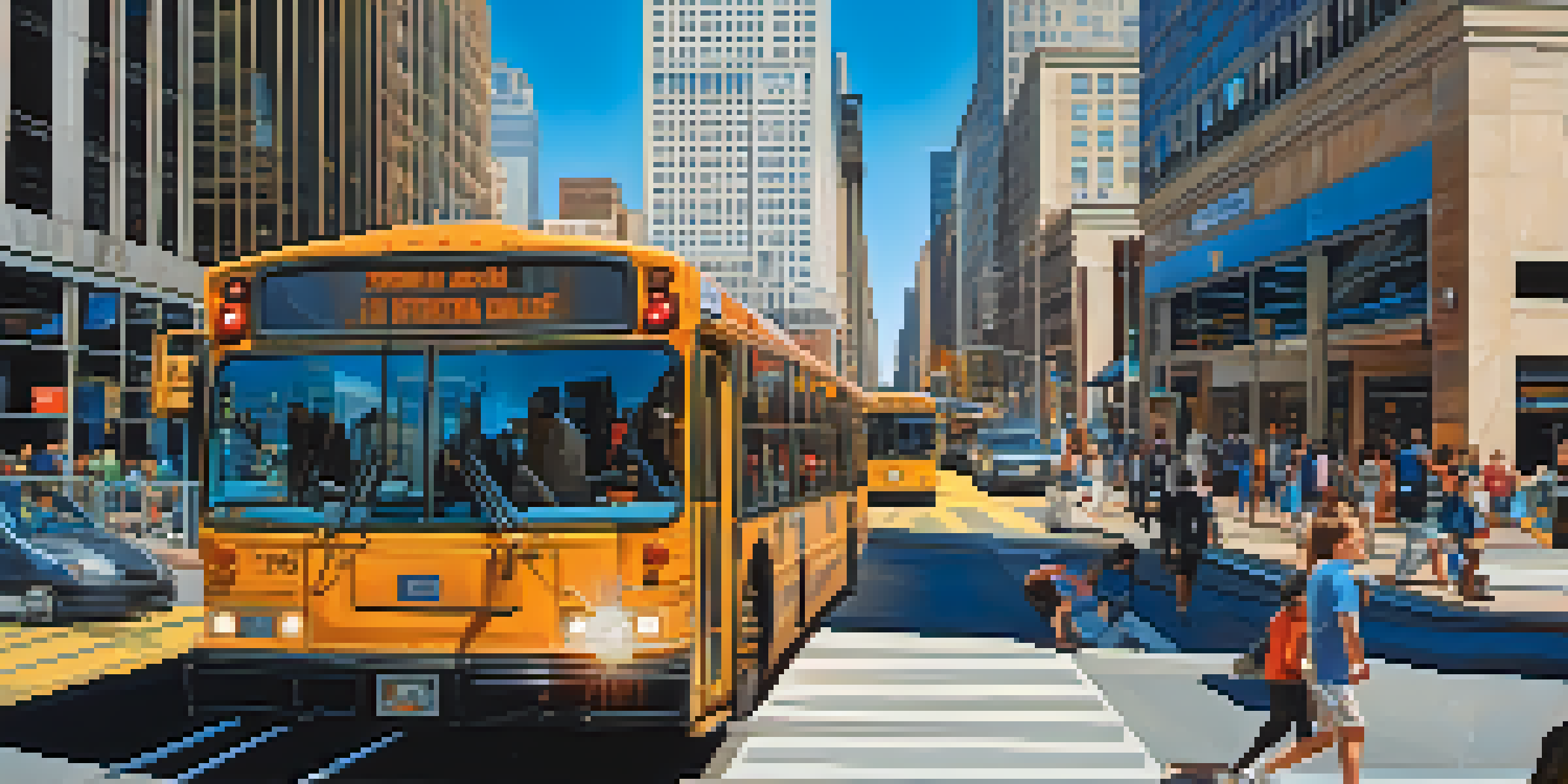 A busy street in Newark, New Jersey with public transportation options and commuters.