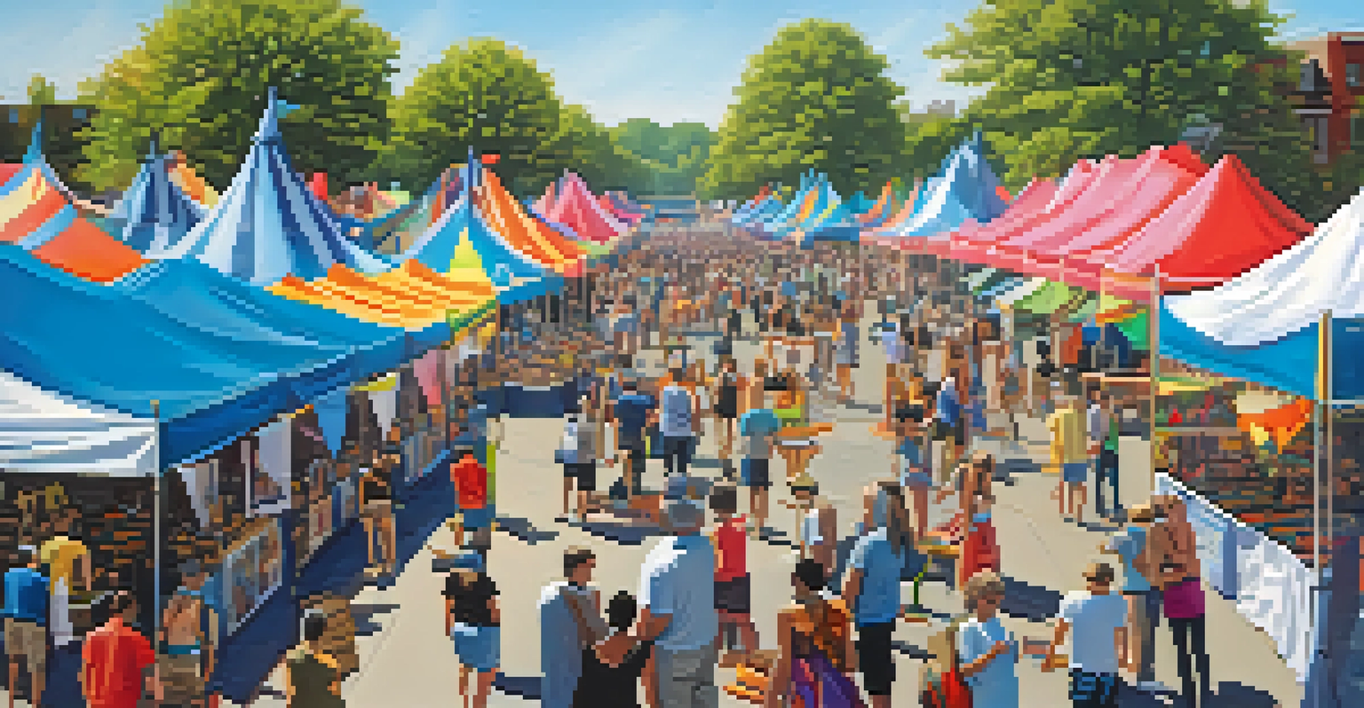 An outdoor art festival in Newark, featuring artists and colorful artwork displayed in tents.