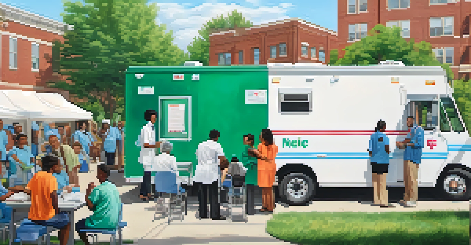 A mobile health unit in a Newark neighborhood offering vaccinations and screenings to community members.