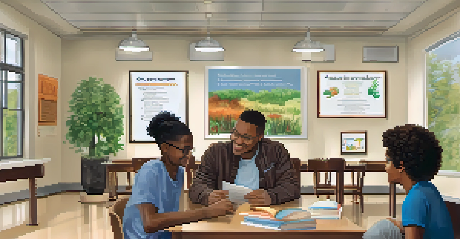 A mentor and a student engaged in a meaningful discussion at a community center, surrounded by a warm and inviting atmosphere.