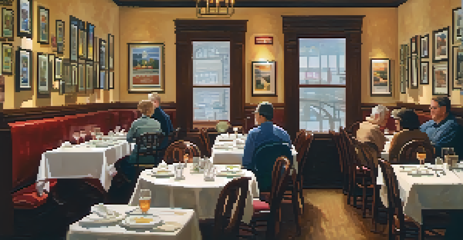 A cozy family-owned restaurant in Newark, filled with diners, showcasing traditional dishes and decorated with heritage photographs.