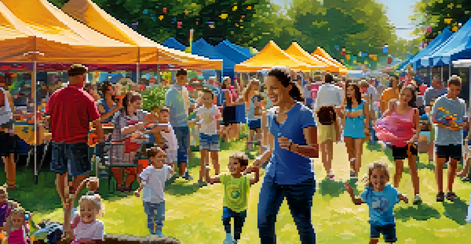 A family-friendly festival in Newark where children are participating in arts and crafts and games, surrounded by colorful decorations and joyful parents.