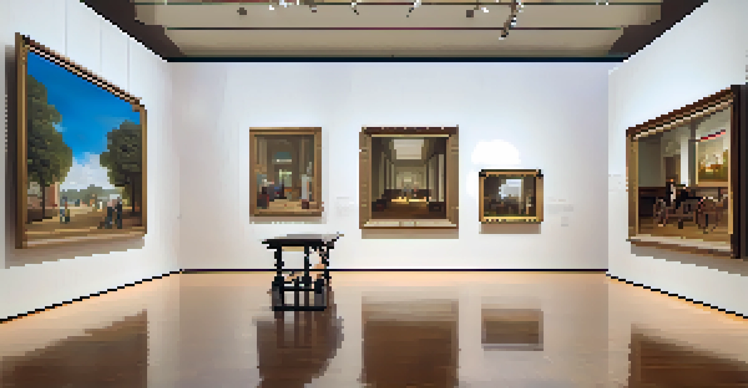An interior view of the Newark Museum of Art showcasing contemporary art pieces with visitors exploring the exhibits under natural light.