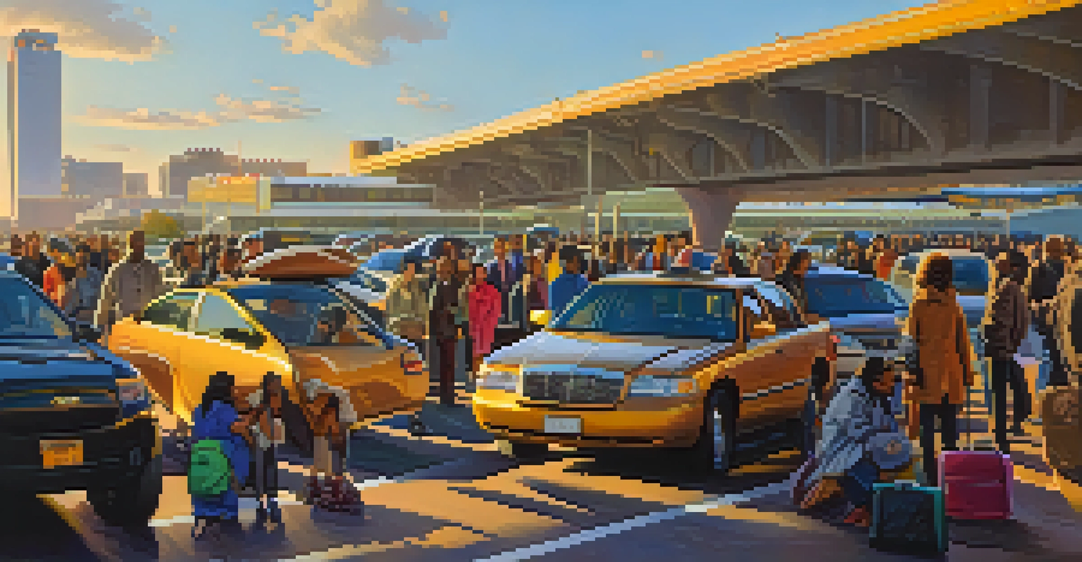 Travelers using ride-sharing services outside Newark Liberty Airport.