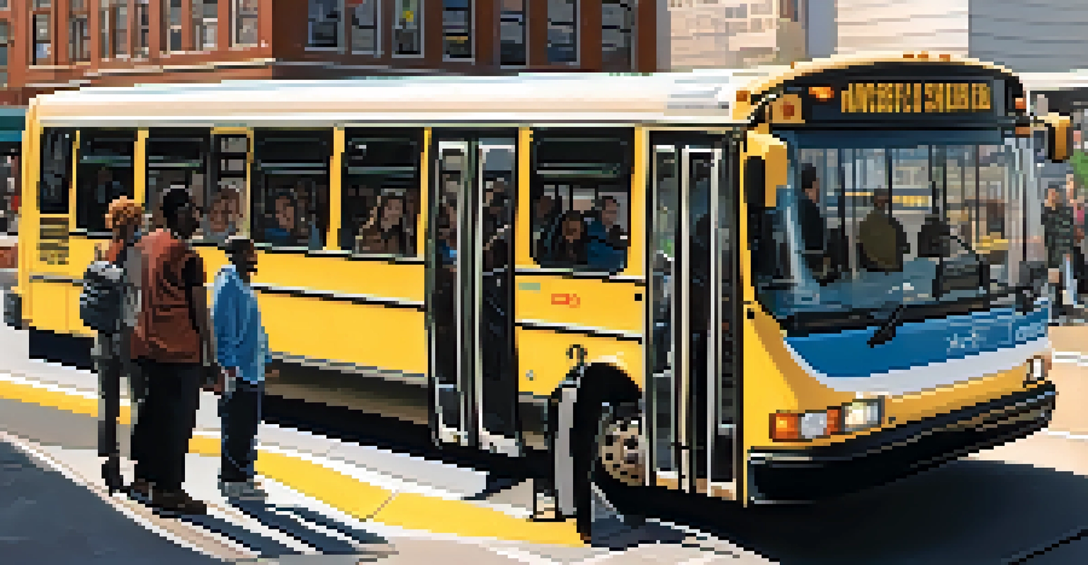 An accessible bus with a wheelchair ramp at a Newark stop, showing passengers boarding and a friendly driver.