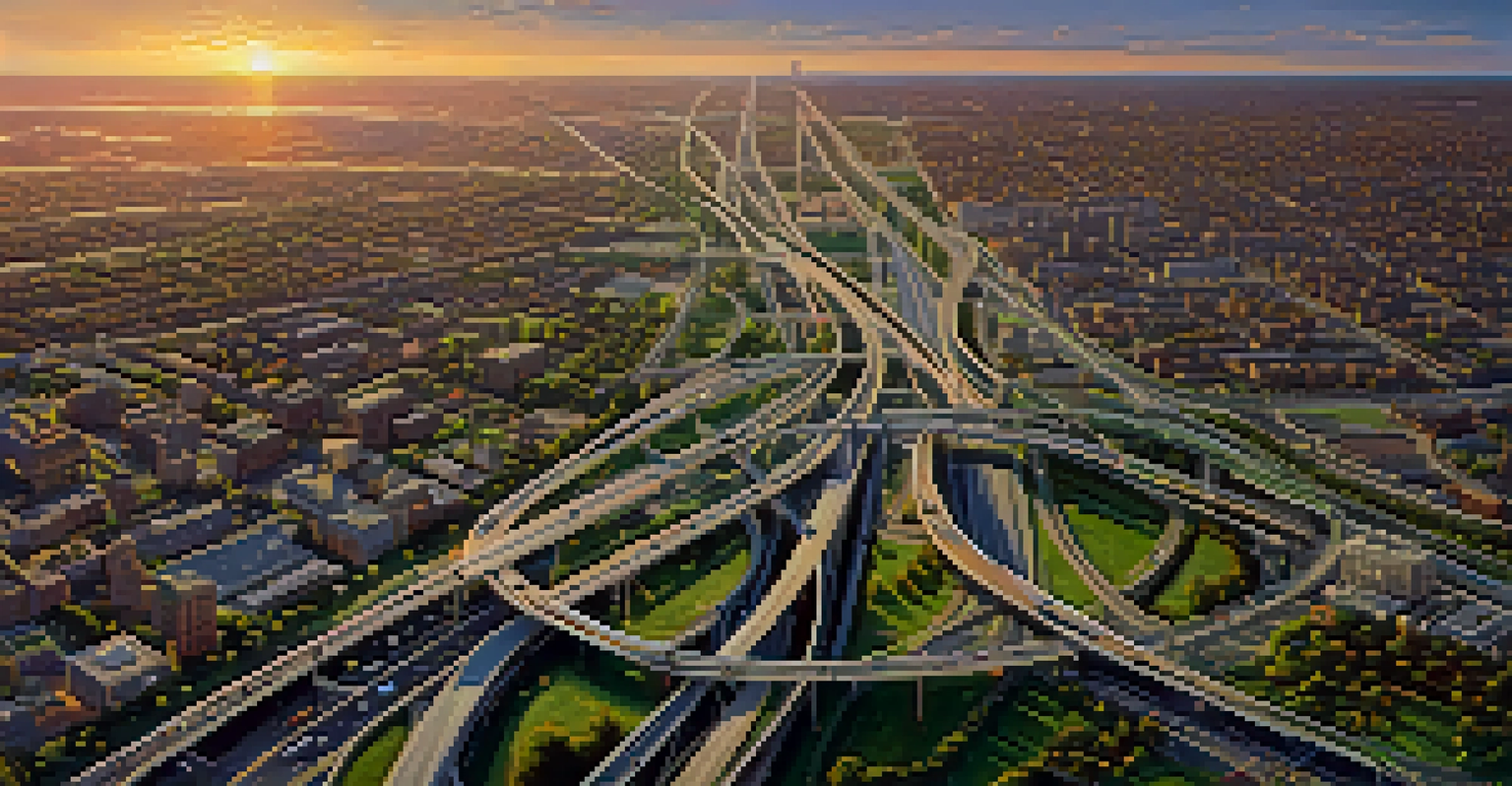 An aerial view of Newark's highways during peak traffic, showing a network of busy roads with vehicles and surrounding urban areas.