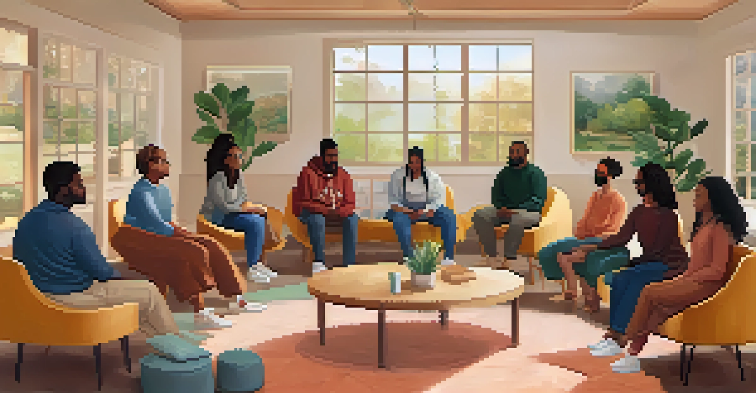 A mental health support group session in a Newark community center, with participants sharing and listening in a supportive atmosphere.