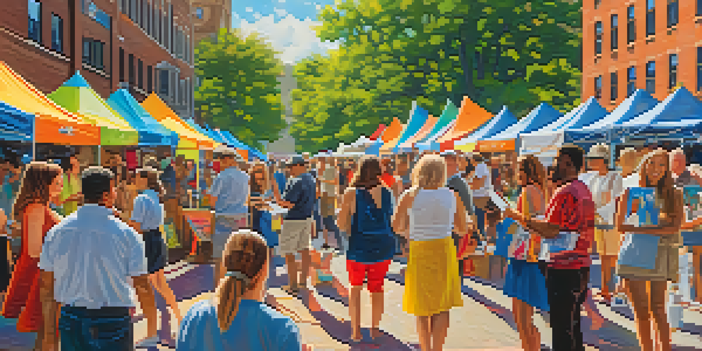 A lively outdoor art festival in Newark with artists showcasing their colorful artwork and a crowd engaging in creative activities under bright sunlight.