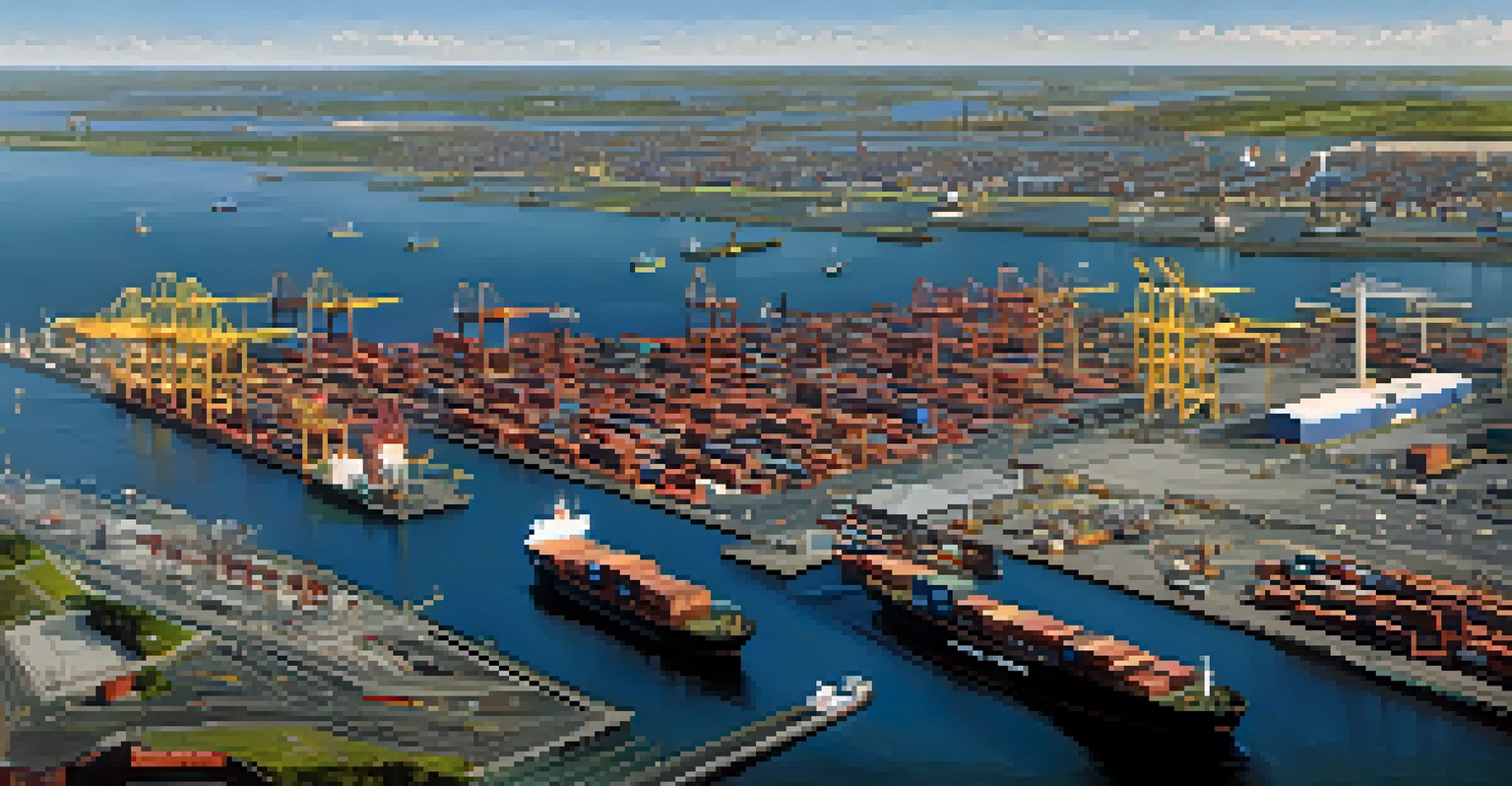 An aerial view of the Port of Newark with cargo ships and shipping containers.