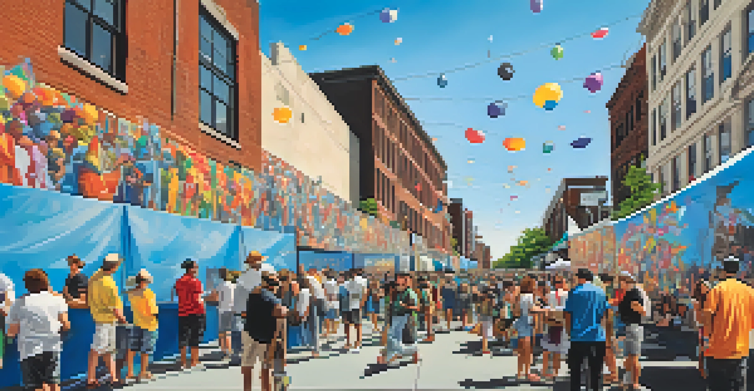 A lively street art festival in Newark with artists painting and crowds enjoying the atmosphere.