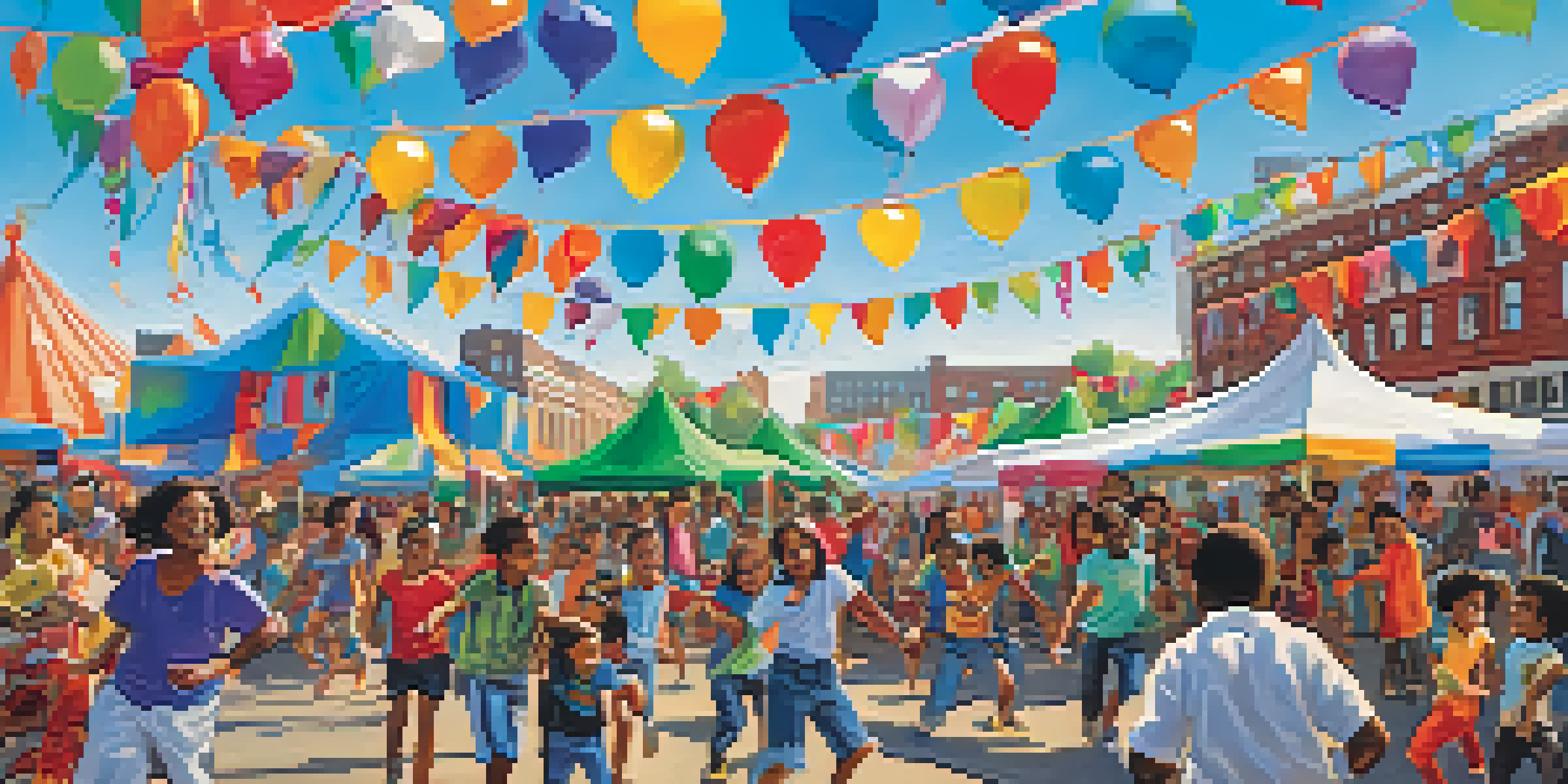 A lively community festival in Newark with diverse cultural activities, children dancing, and colorful tents.