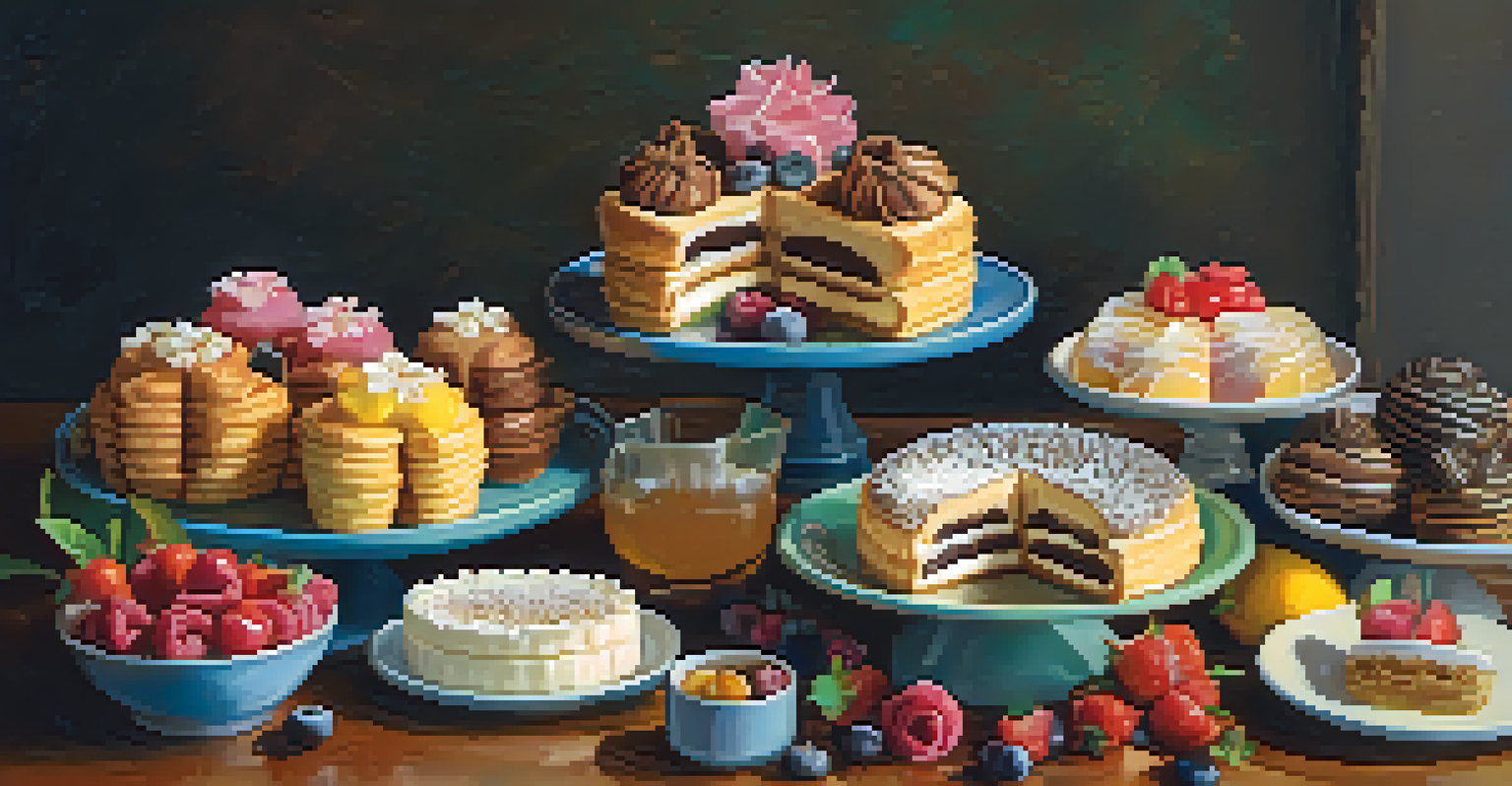 An array of desserts from Newark's bakeries, including cannoli, brigadeiros, and pastéis de nata, arranged on a table.