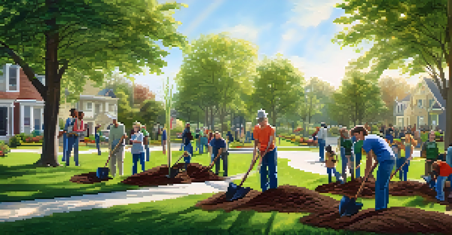 Residents planting trees together in a neighborhood park, showcasing community involvement in green initiatives.