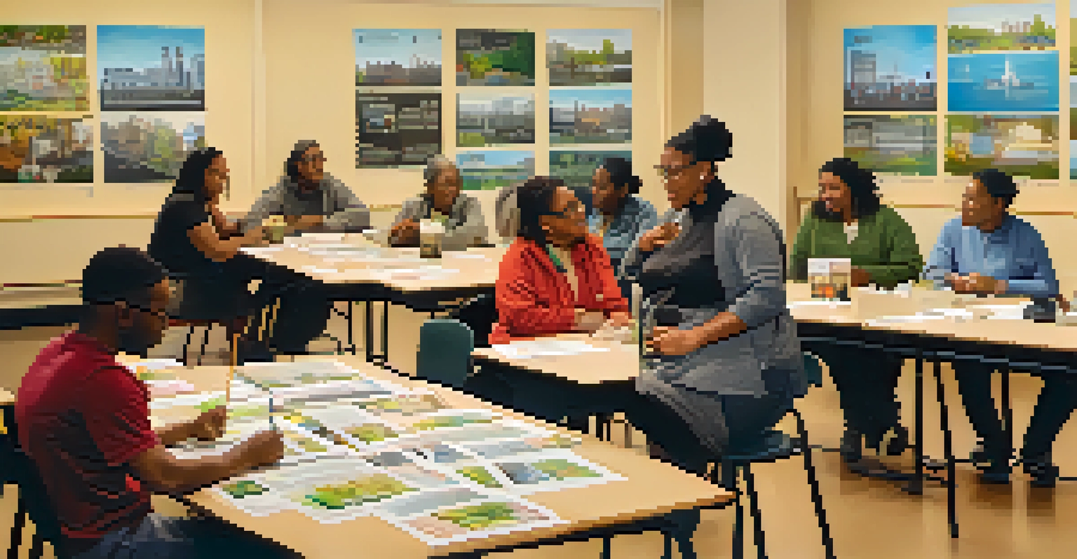 A community workshop in Newark with residents discussing air quality issues, surrounded by informational materials and posters.