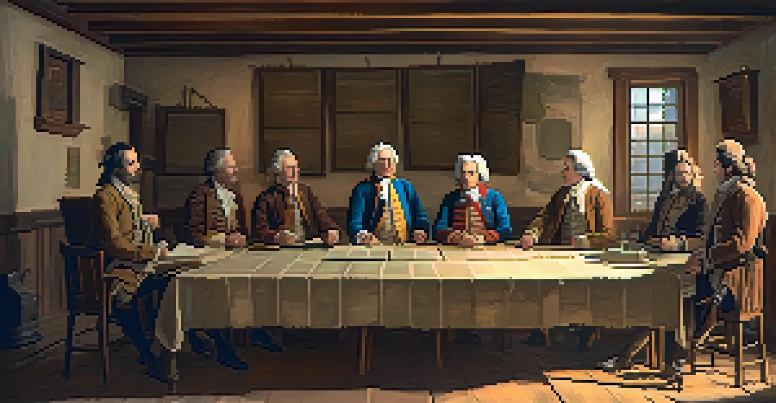 A gathering of revolutionary leaders in a rustic room, discussing strategies with maps and documents on a wooden table, illuminated by warm candlelight.