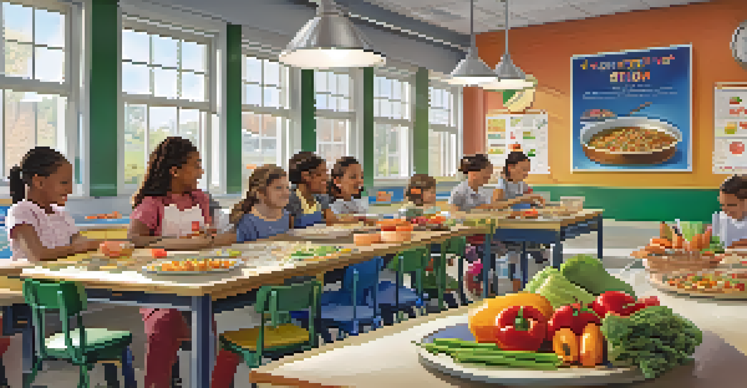 Children in a Newark school participating in a cooking class, learning to prepare a healthy meal with colorful ingredients.