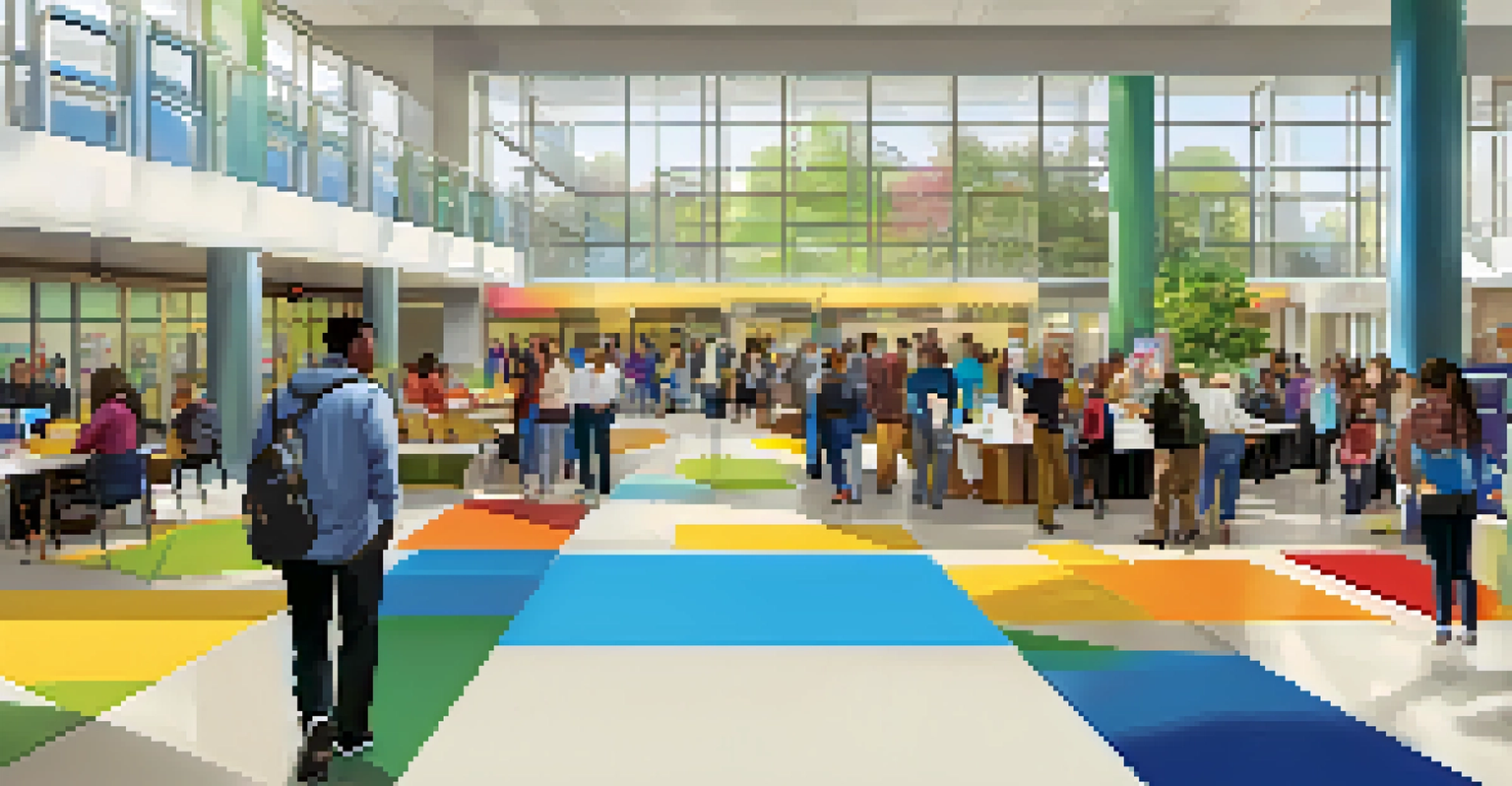 An open house event at Essex County College with staff and students engaging at informational booths in a bright, welcoming space.