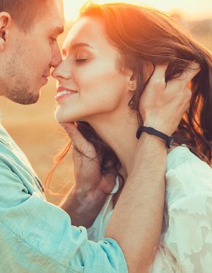 Couple kissing in harmony and love