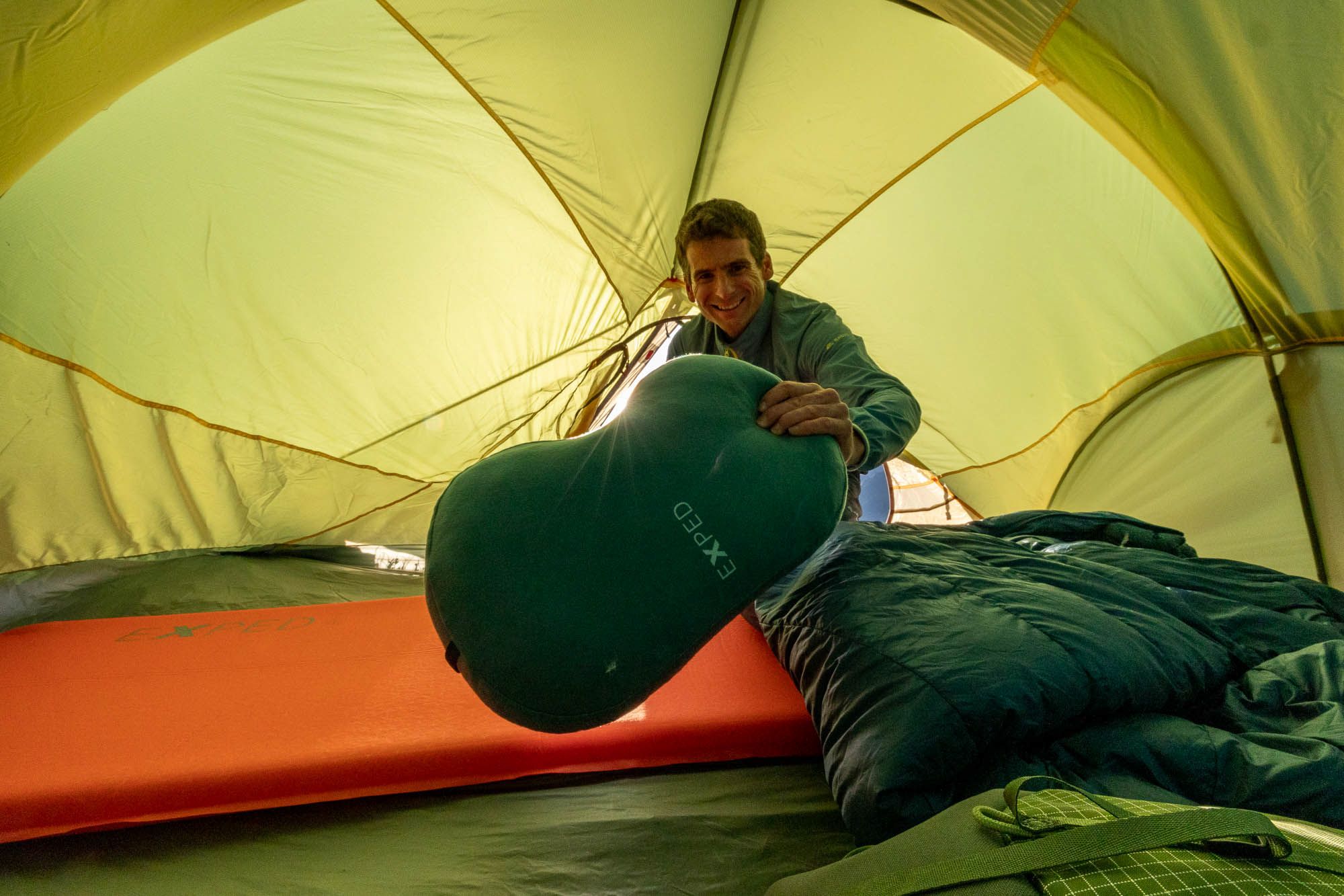 Exped Pillow in use in a tent