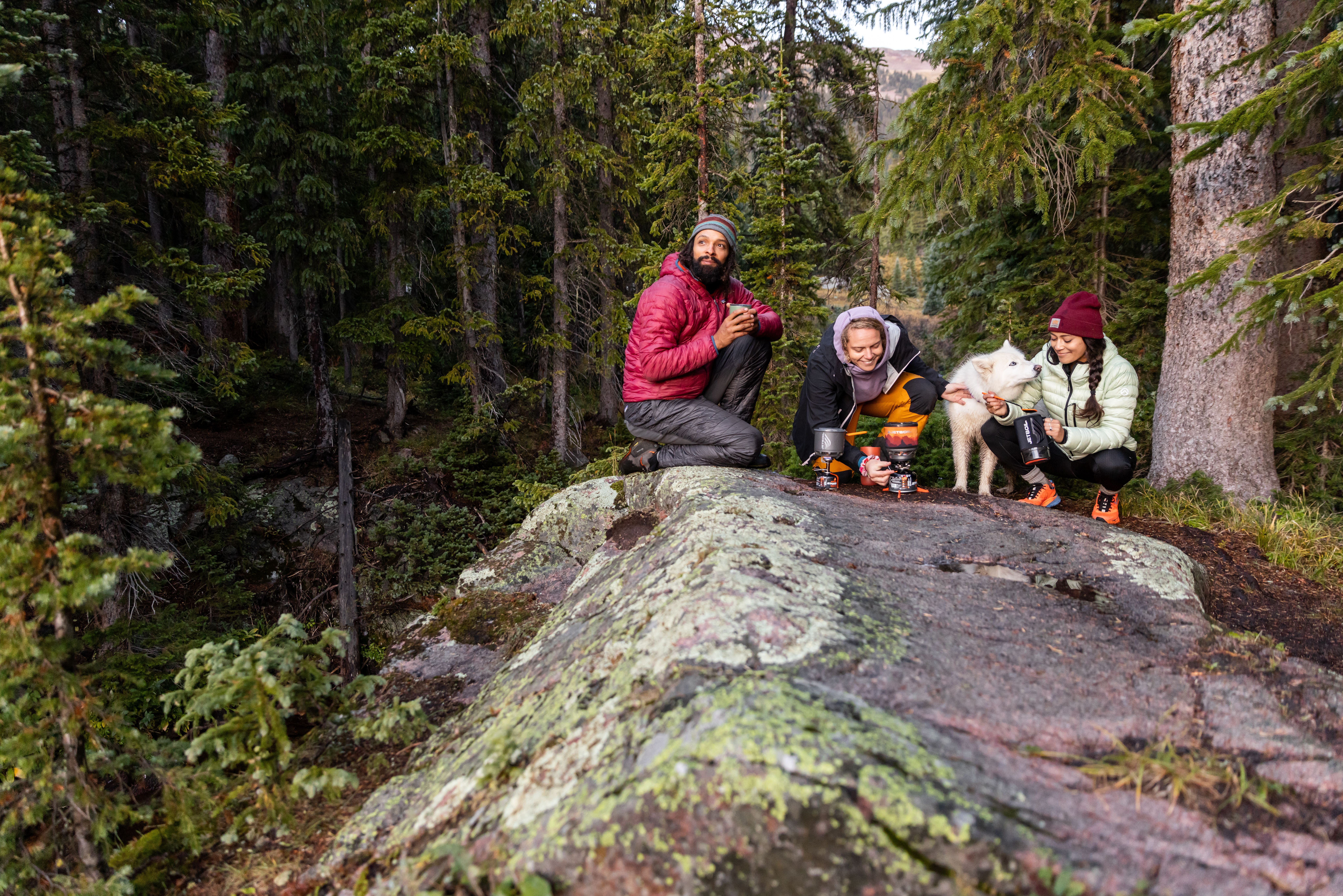 Jetboil stove in use by group of hikers