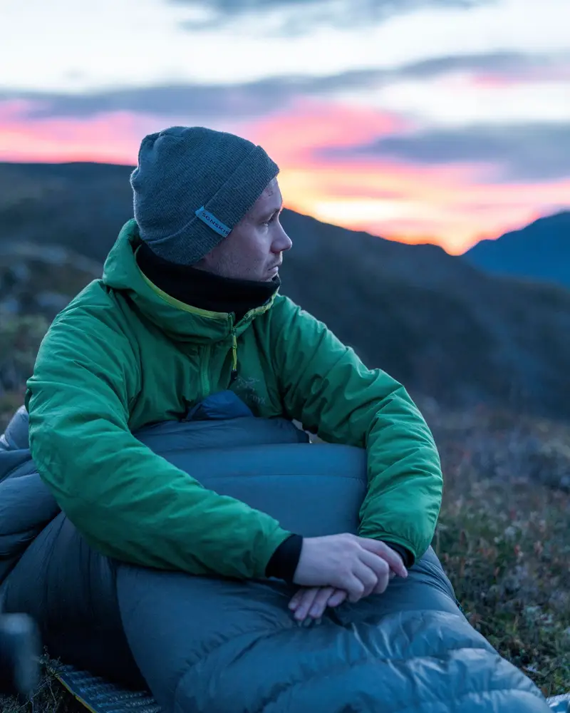 Helsport Sleeping bag in use in the mountains