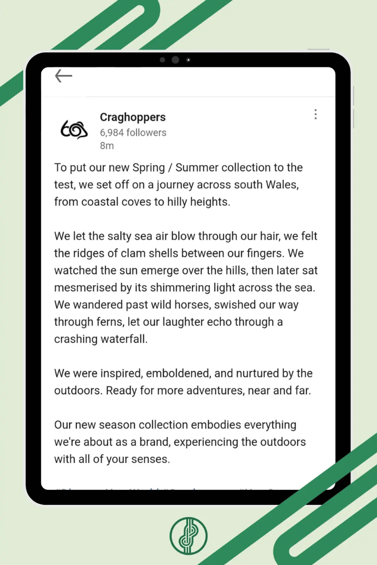 mockup image showing social media post with copy introducing the new Craghoppers Spring Summer 2025 collection