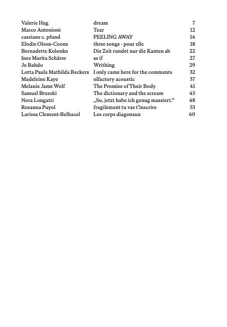 table of contents DEARS Issue 6 Sensing Bodies