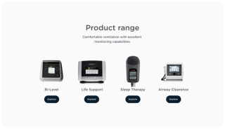 Screenshot from Breas website, section titled "Product range"