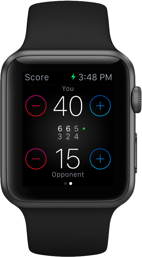 En Apple Watch som visar poängställningen i appen.