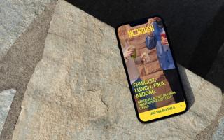 mobil med Nordish hemskärm liggande på en sten