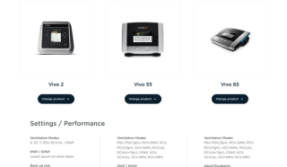 Screenshot from Breas website, products named "Vivo 2", "Vivo 55", "Vivo 65"