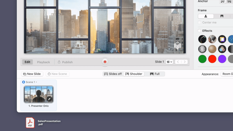 Gif of sales presentation being dragged and dropped into mmhmm slide tray