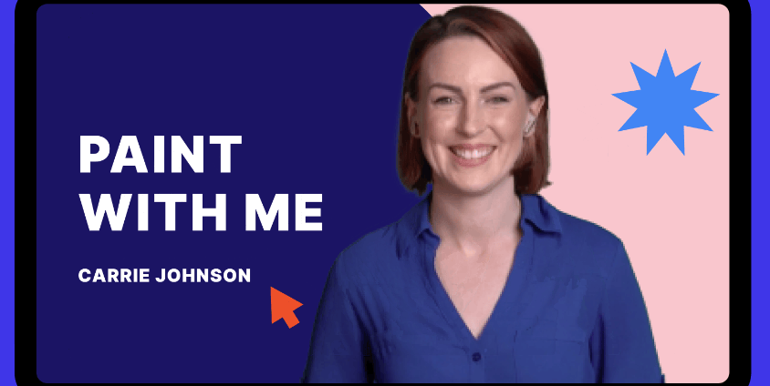 Animation of a fun and lively "paint with me" presentation emerging from a field of options.