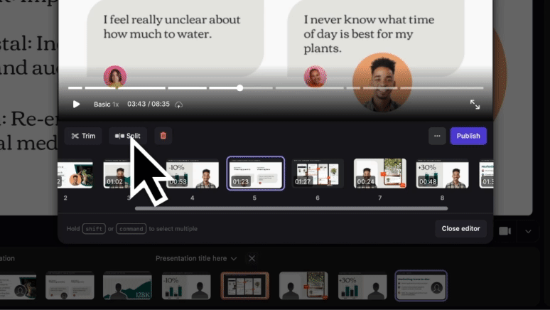 チャプターの分割と統合を示す mmhmm の GIF 画像