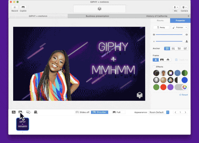 GIPHY slide being added to an mmhmm presentation