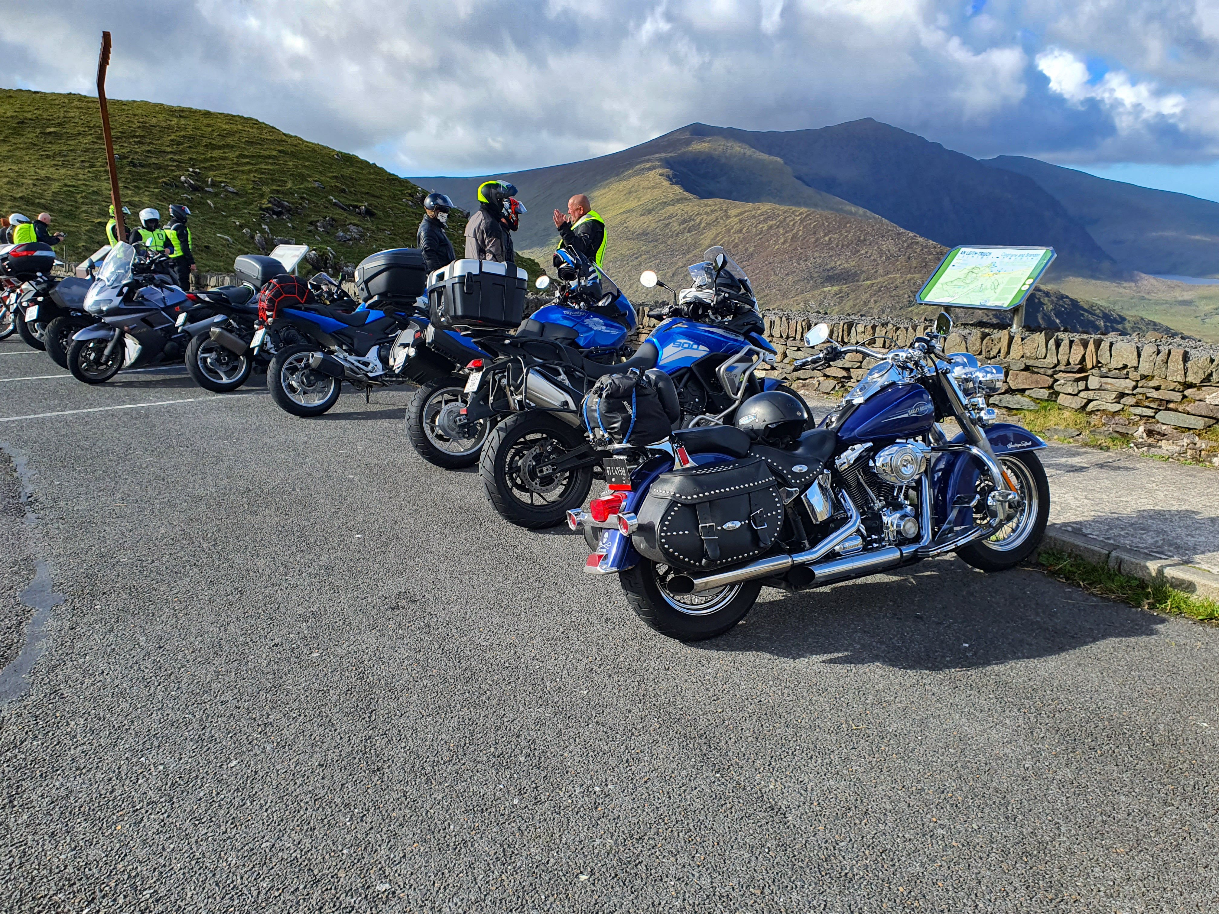 Bikes lined up at the Conor Pass viewpoint