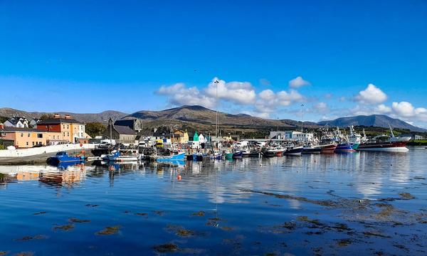 The fishing harbour at Castletownbere under the Caha Mountains