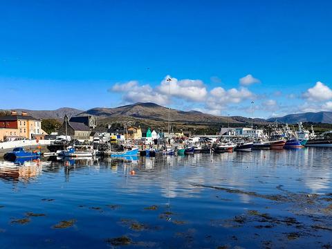The fishing harbour at Castletownbere under the Caha Mountains