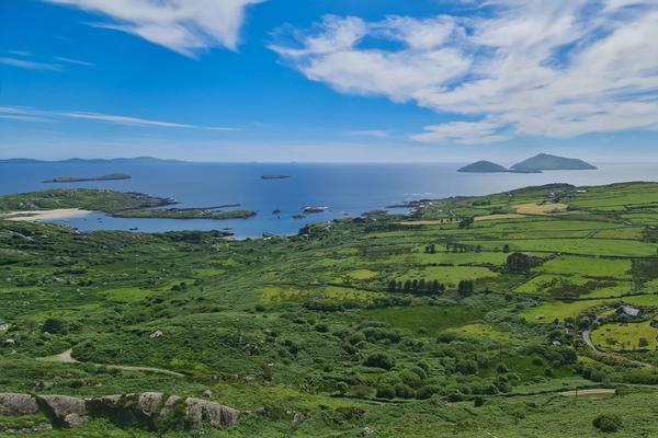 Derrynane Bay and its islands from the Coomakista Pass