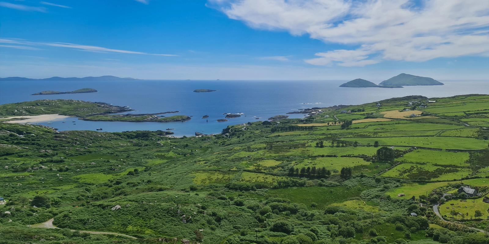 Derrynane Bay and its islands from the Coomakista Pass, Ring of Kerry