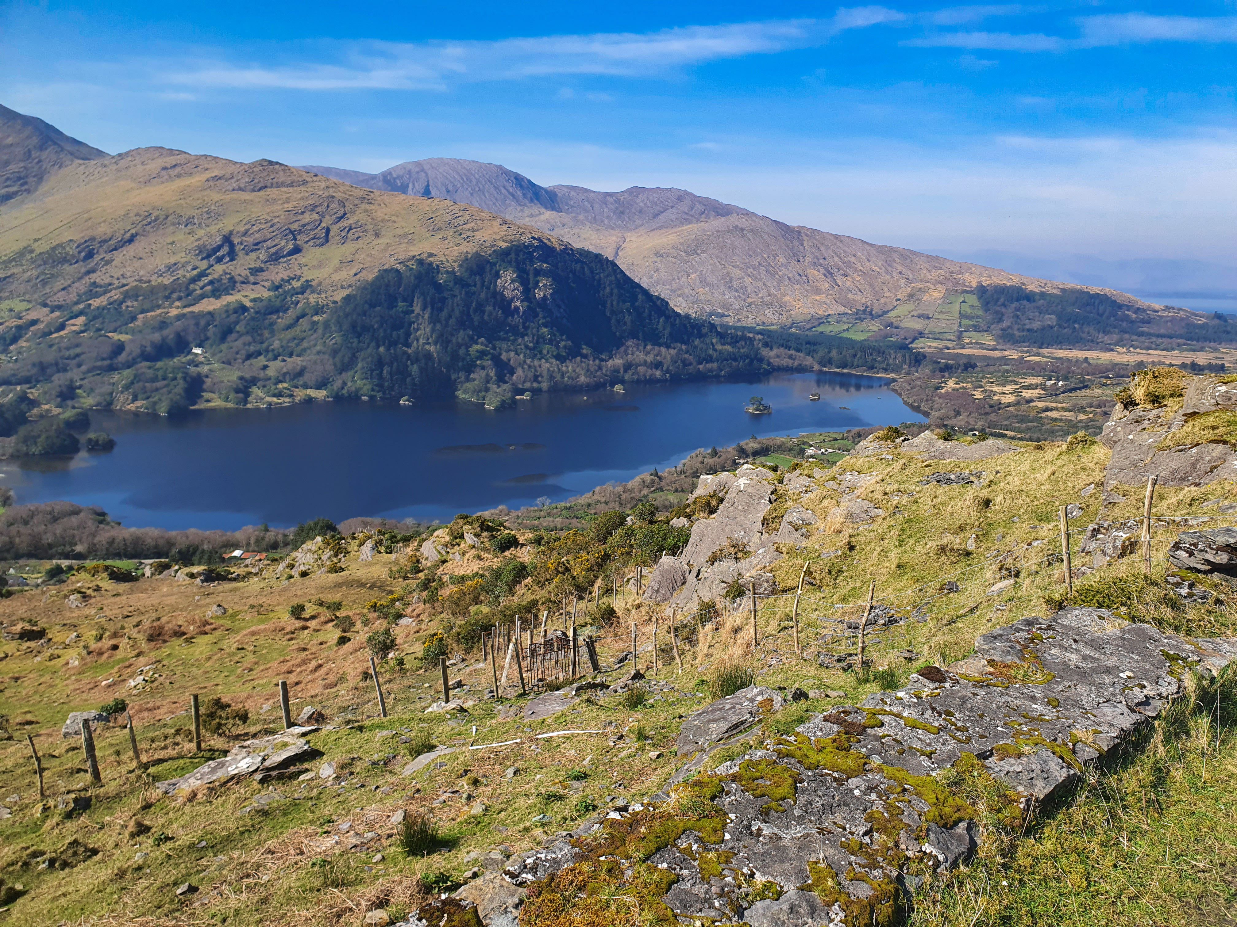 Looking down over Glanmore Lake from the top of the Healy Pass, Beara