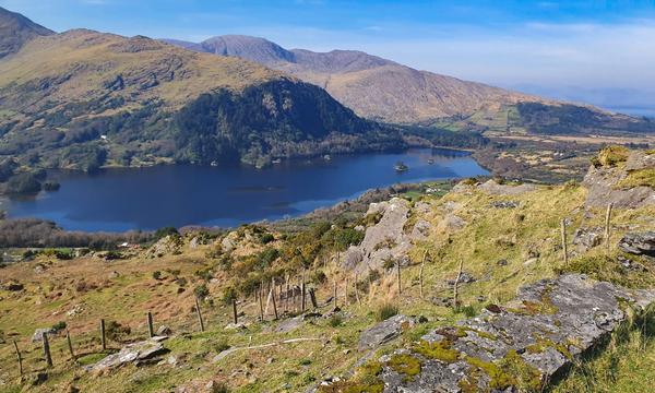 Looking down over Glanmore Lake from the top of the Healy Pass, Beara