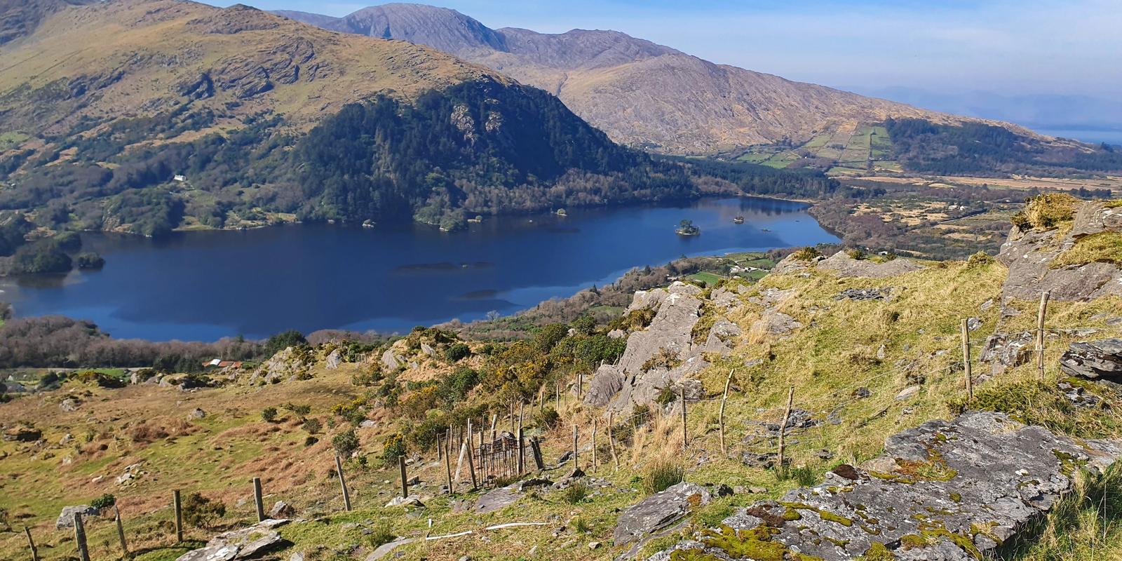 Looking down over Glanmore Lake from the top of the Healy Pass, Beara
