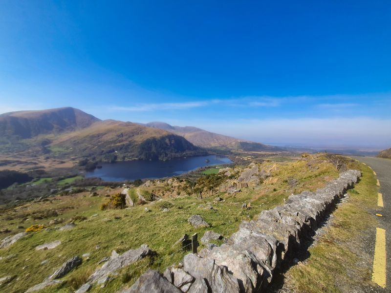 View from the Healy Pass road over Glanmore Lake and the Caha Mountains on the Beara Peninsula