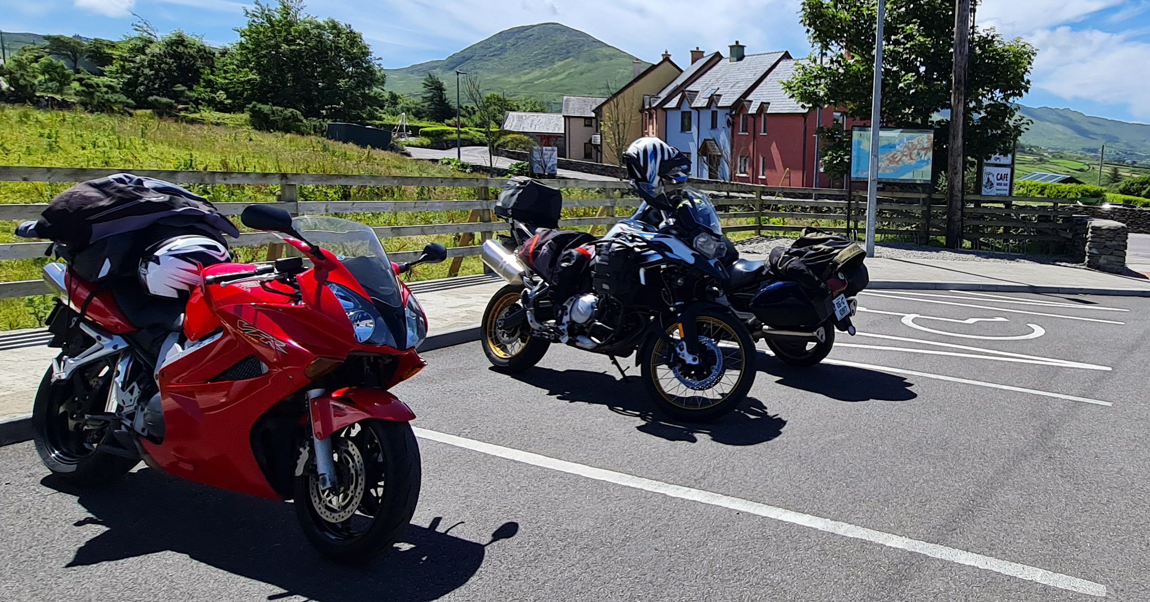 Two motorcycles parked in Eyeries on the Beara Peninsula