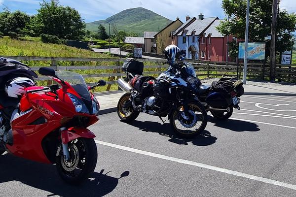 Two motorcycles parked in Eyeries on the Beara Peninsula