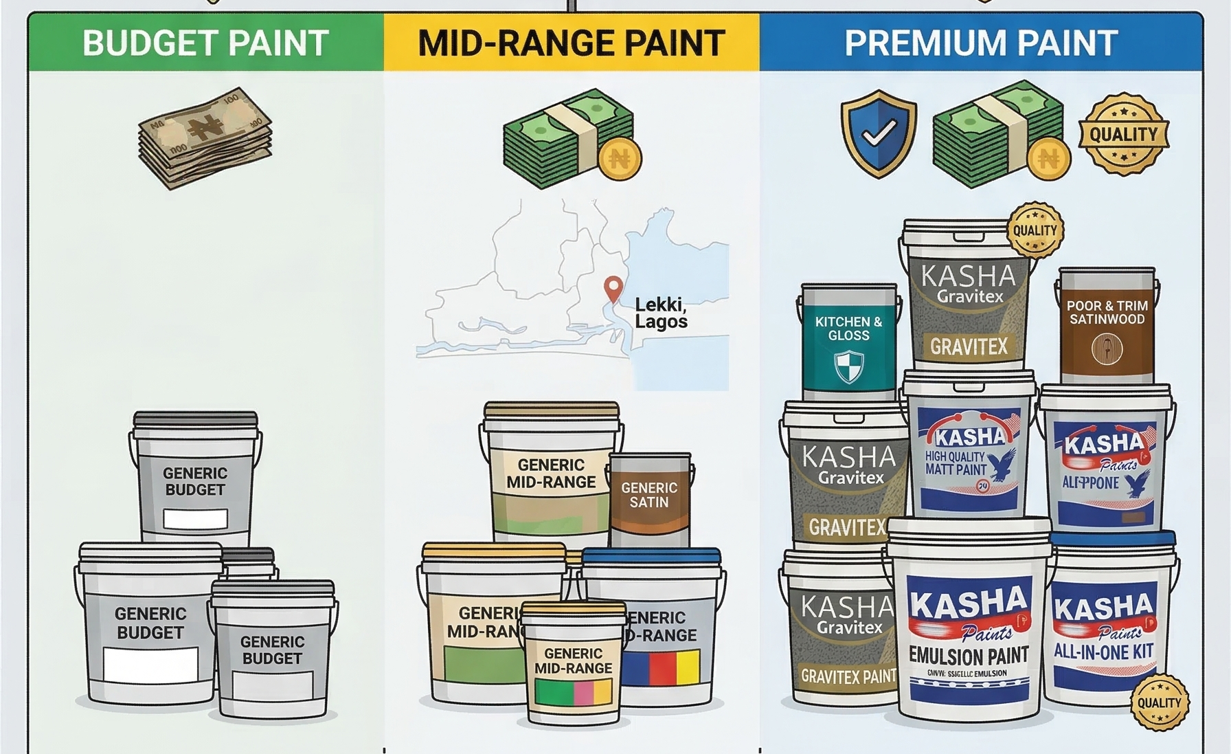 Infographic: Visual cost comparison chart showing Budget vs Mid-Range vs Premium painting costs