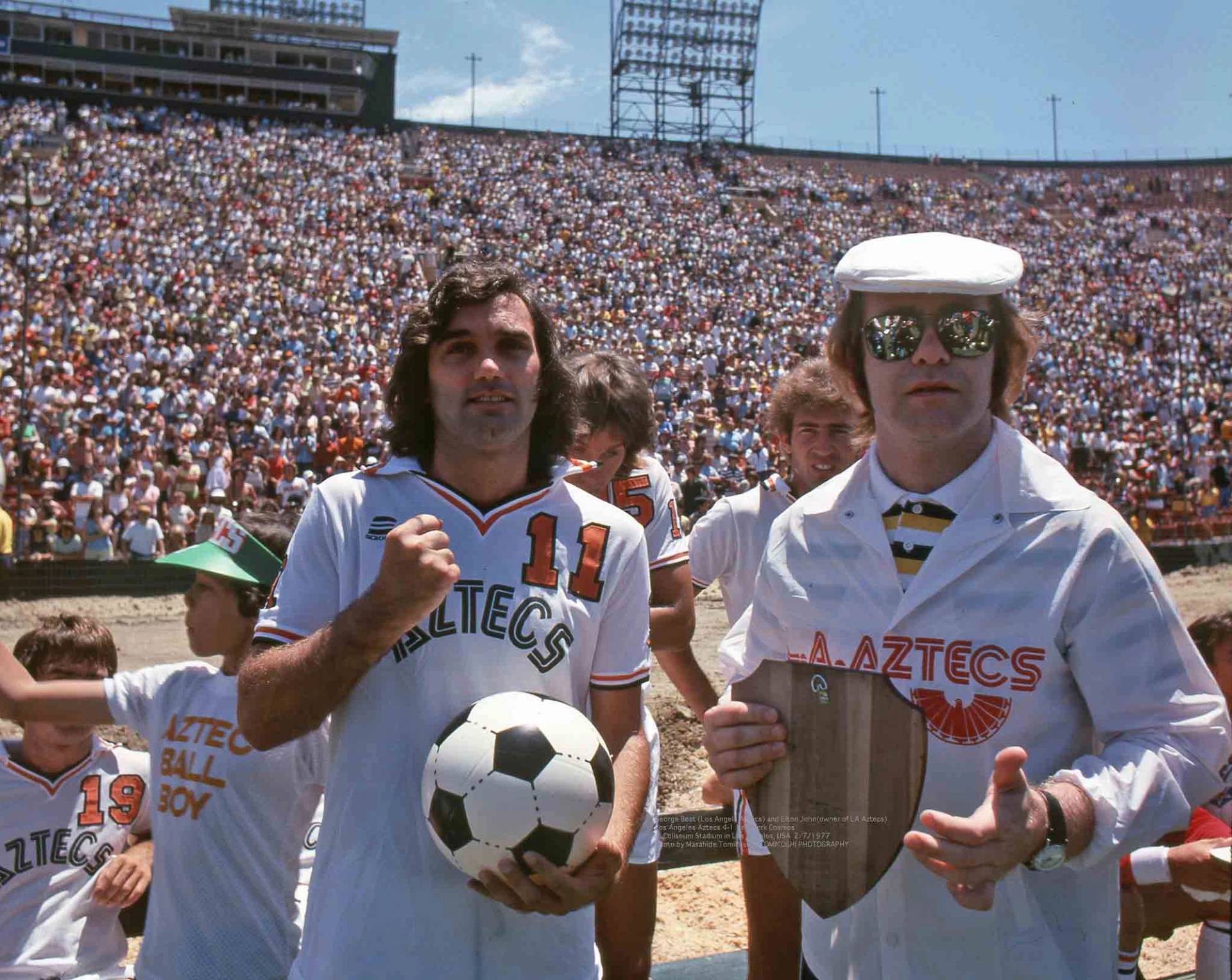 George Best of the Los Angels Aztecs with Elton John(co-owner of LA Aztecs)George Best of the Los Angels Aztecs with Elton John(co-owner of LA Aztecs)